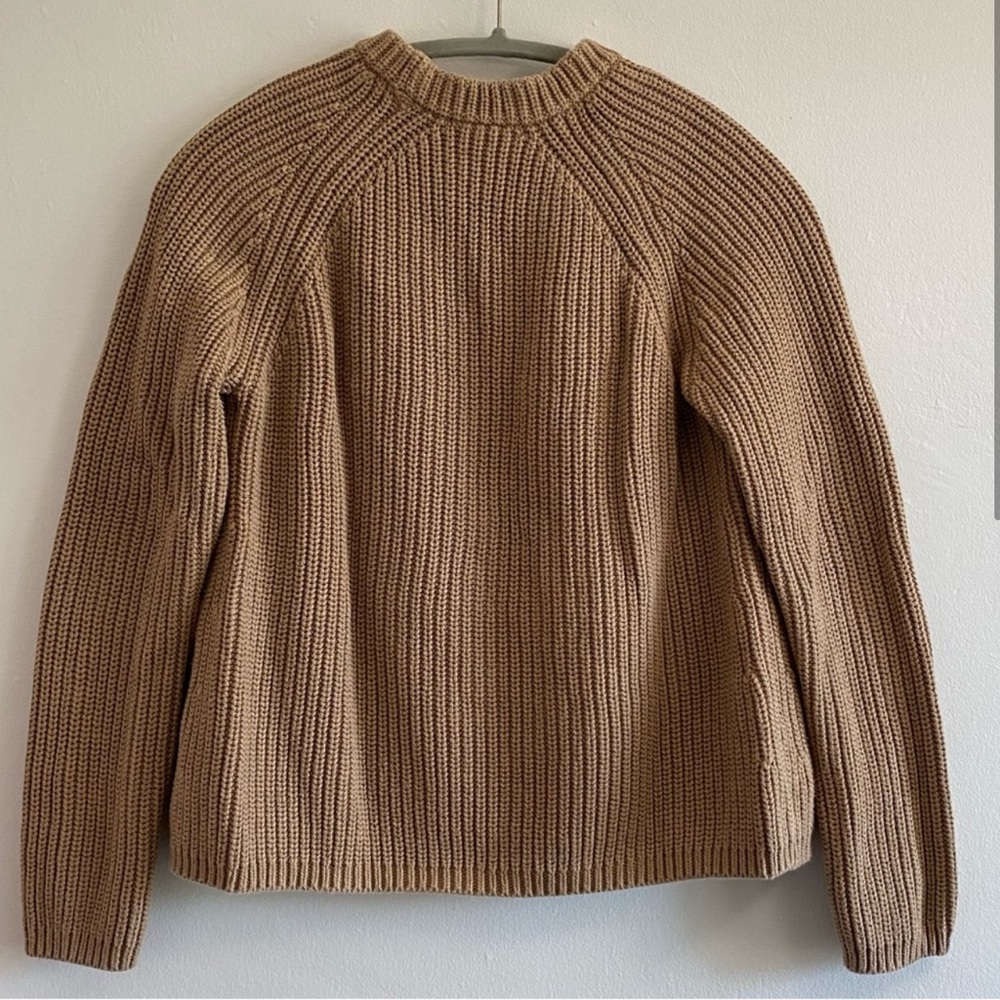 Quince Sweater Womens Small Fisherman Crew Organic Cotton Camel Ribbed Oversized
